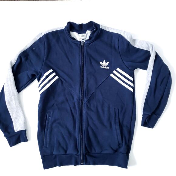 Adidas Navy White Three Stripe Zip Up Jacket Large - Picture 1 of 6